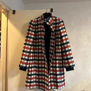 Banana Republic Red and Blue Plaid Pea Coat